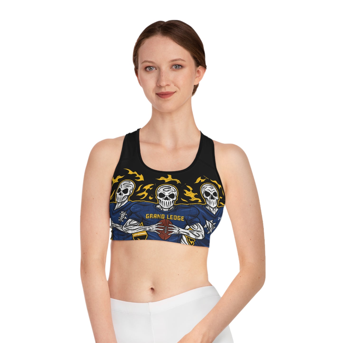 GRAND LEDGE FOOTBALL WOMENS SPORTS BRA BLACK